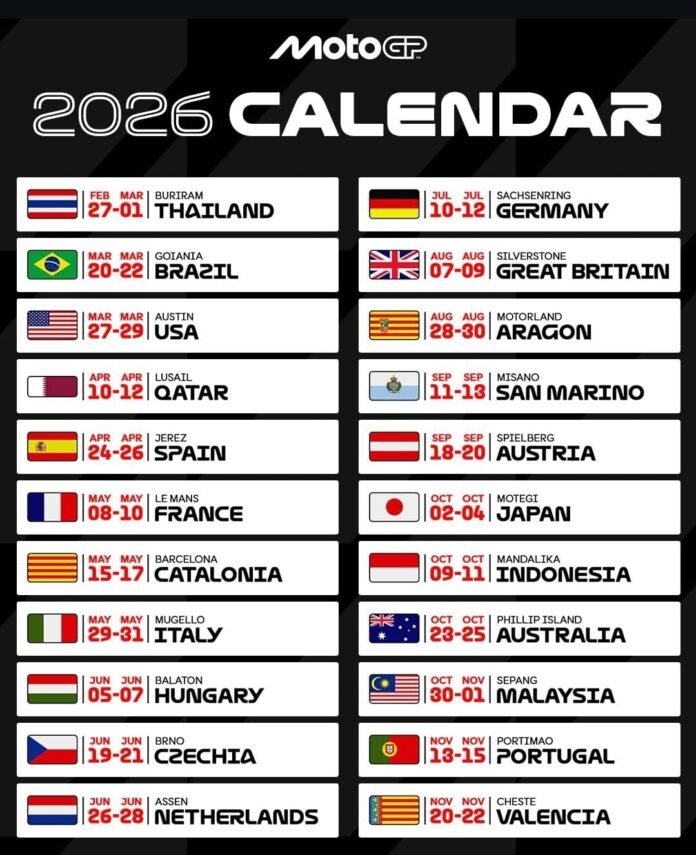 jadwal motoGP 2026, Sirkuit Mandalika tetap jadi tuan rumah