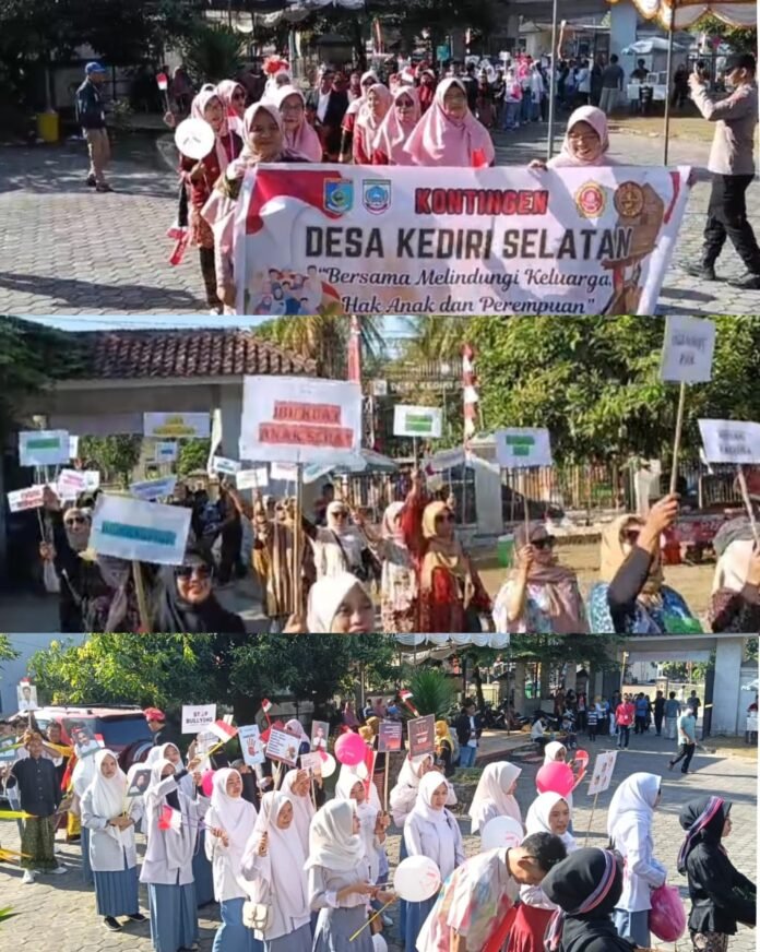 Gerak Jalan dan Pawai Alegoris kampanyekan hak perempuan anak dan perangi narkoba diadakan di kecamatan Kediri memperingati HUT ke-80 RI.