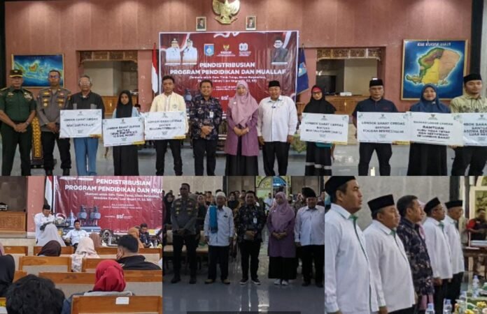 Bupati Lobar H. Lalu Ahmad Zaini didampingi Wabup Hj. Nurul Adha, Ketua Baznas TGH. Muhammad Taisir Al-Azhar menyalurkan ZIS berupa Beasiswa, santunan kepada mualaf dan GTT kepada penerima dari kalangan mualaf, siswa, mahasiswa hingga guru.