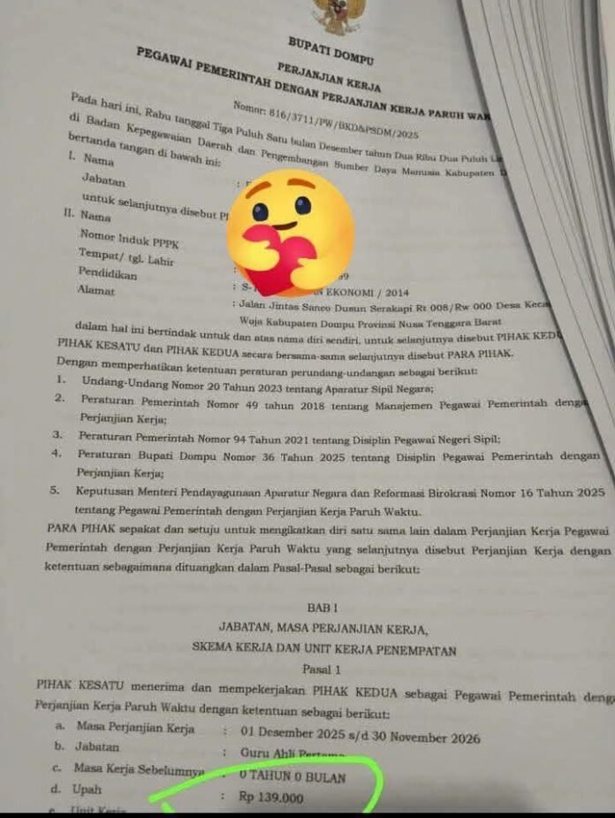 PPPK Paruh Waktu Guru di Dompu Digaji Rp139 Ribu per Bulan