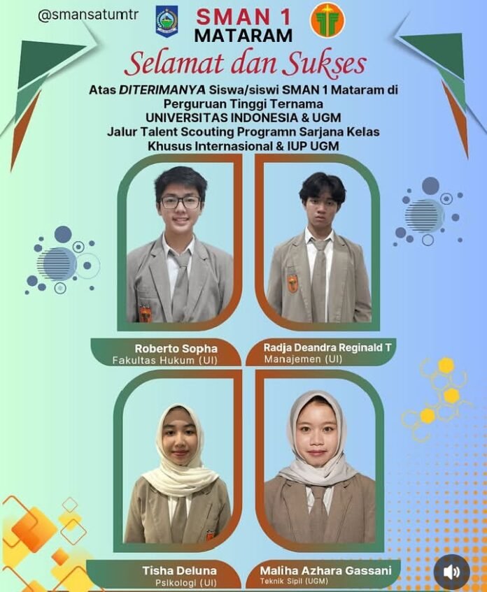 Empat Siswa SMAN 1 Mataram Diterima di UI dan UGM Jalur Talent Scouting