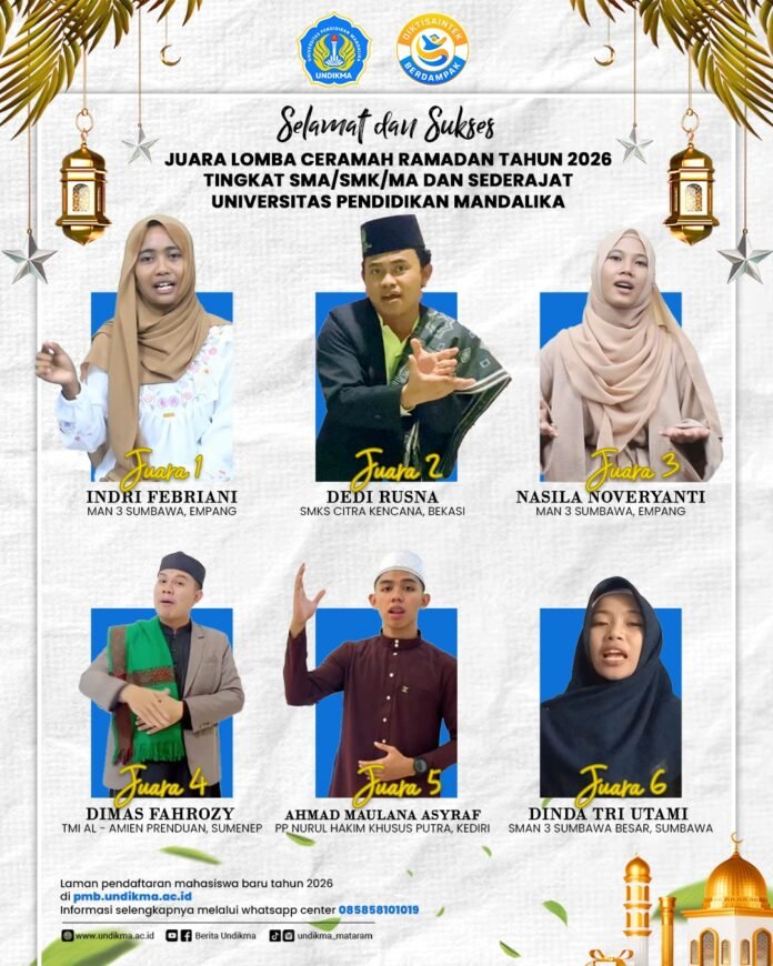 Indri Febriani, Siswi MAN 3 Sumbawa Juara 1 Lomba Ceramah Ramadan Virtual Undikma 2026