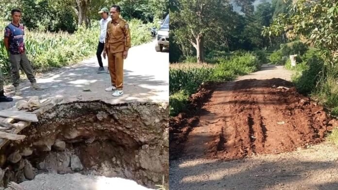 Tak Ditangani Pemerintah, Warga Lambitu Perbaiki Jalan Secara Mandiri