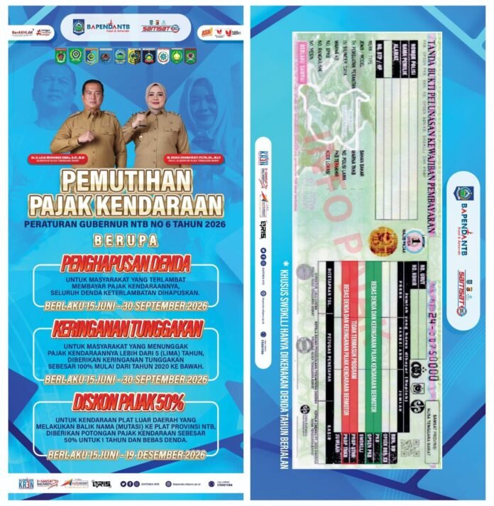 NTB Luncurkan Program Pemutihan PKB 2026 Bebas Denda hingga Diskon Mutasi 50 Persen