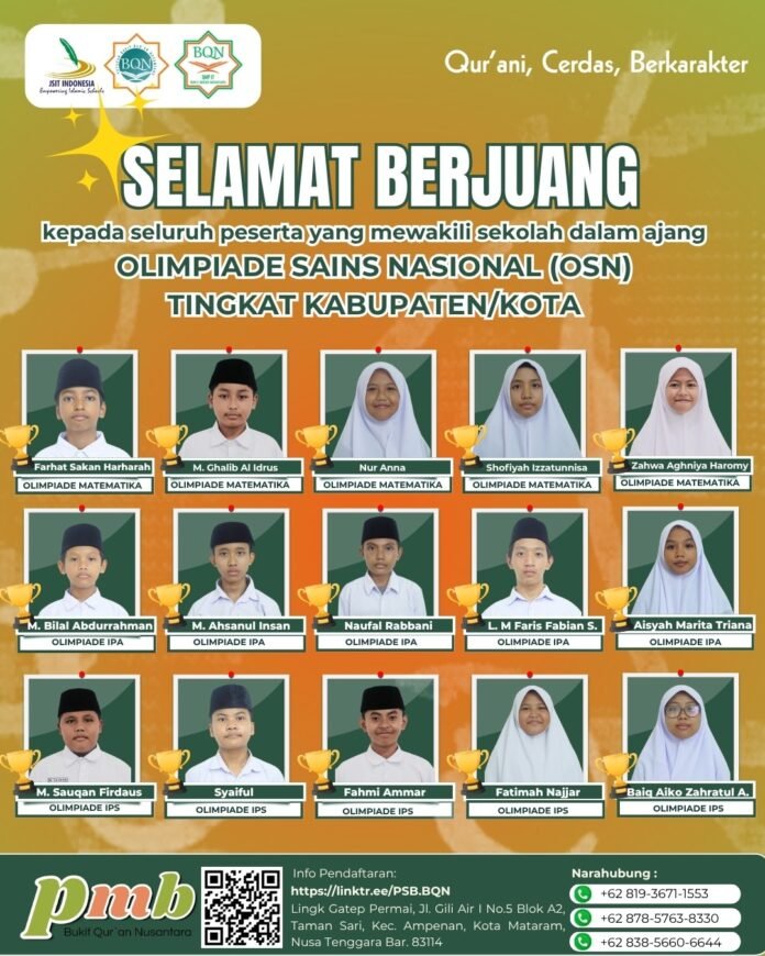 15 Santri Penghafal Al-Qur’an SMPIT BQN Mataram Berlaga di OSN Kota Mataram