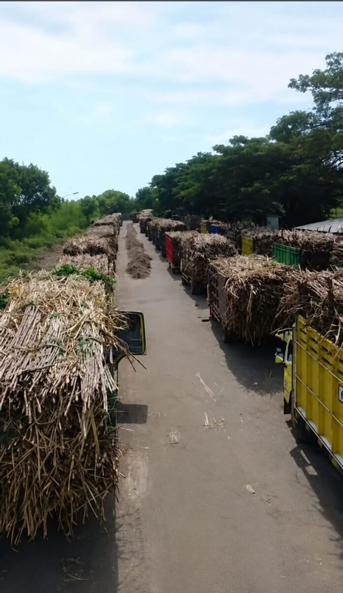 Antrean truk tebu yang akan memasuki gudang pabrik tersendat lantaran aksi demo, beberapa waktu lalu.