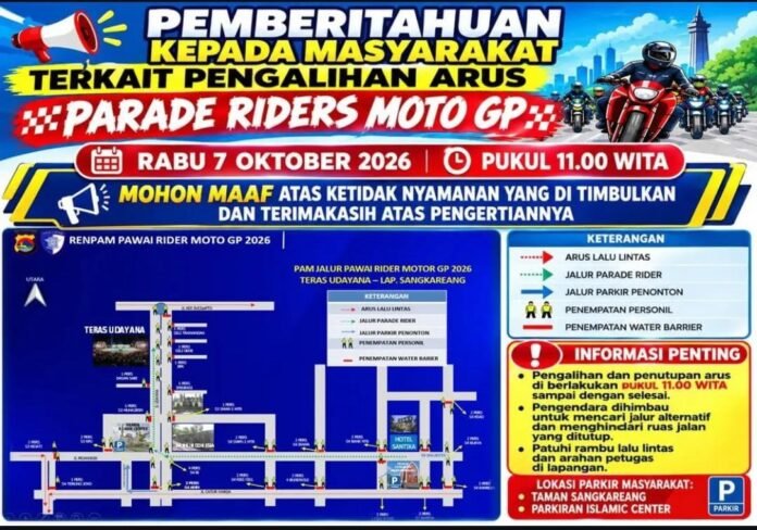 Parade MotoGP 7 Oktober di Mataram, Sejumlah Ruas Jalan Direkayasa